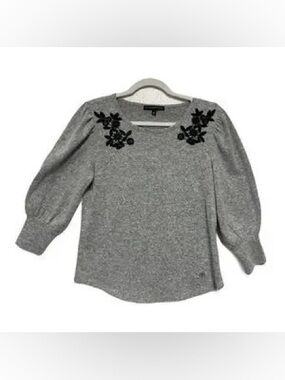 Adrienne Vittadini Gray Sweater with Black Floral Detail